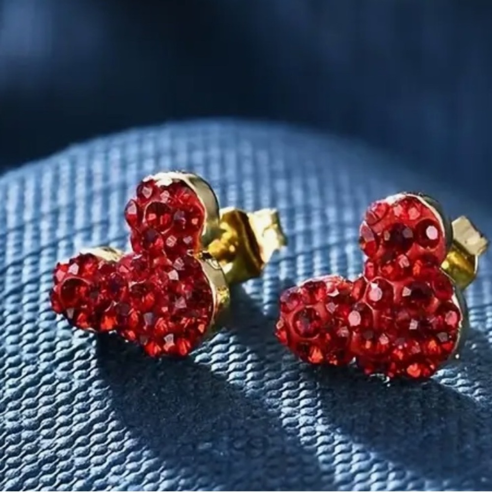 Gold and Red Heart Disney Mickey Earrings